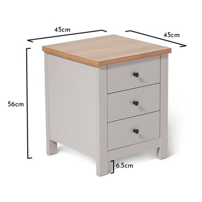 Bampton Stone Grey Bedside Table - 3 Drawer - Laura James