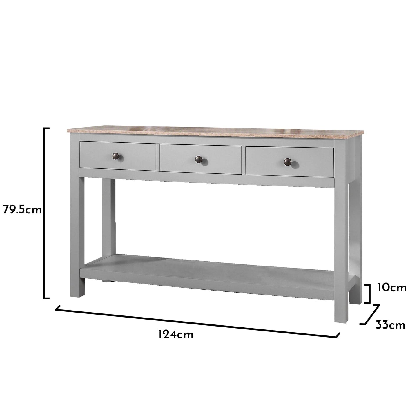 Bampton Stone Grey 3 Drawer Console Table