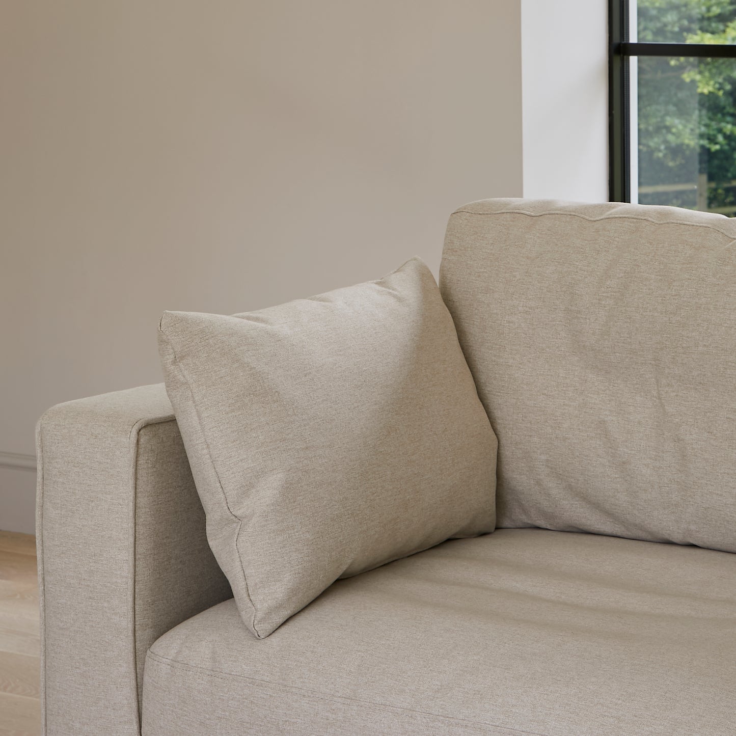 Emily 2 Seater Sofa - Soft Beige with Pale Oak Legs