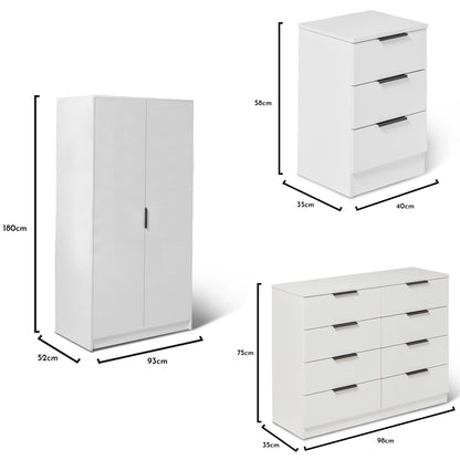 Essie 4 Piece Bedroom Set - 8 Chest of Drawers - Pure White