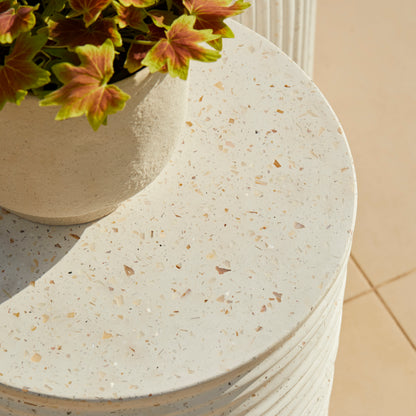 Carlotta Round Concrete Garden Side Table - Pearl Terrazzo