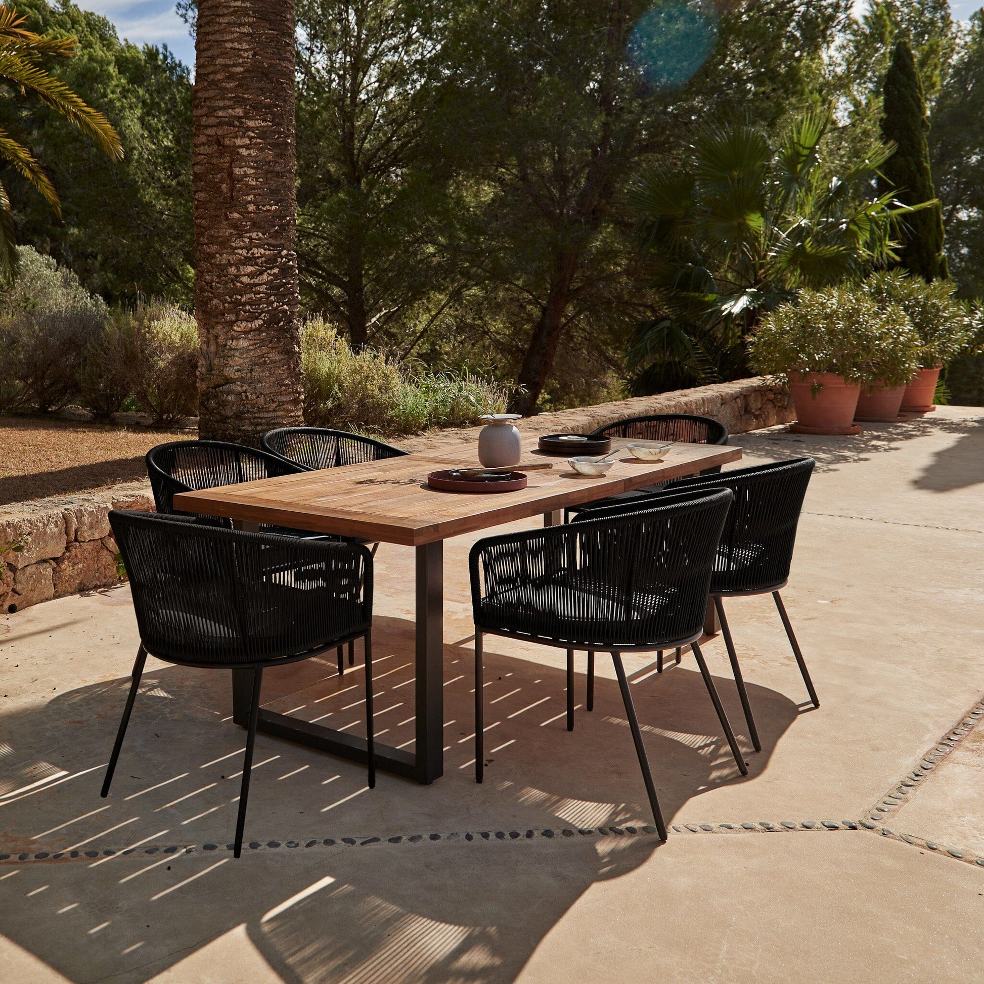 Hali 6 Seater Wooden Outdoor Dining Set with Hali Black Chairs - 175cm