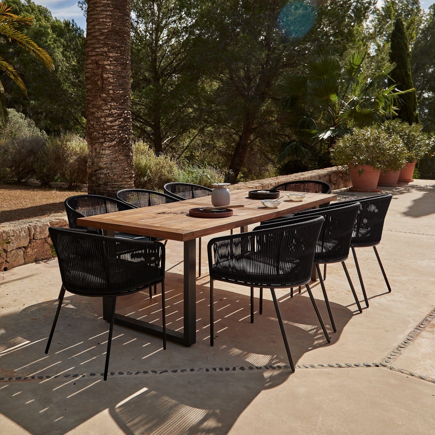 Hali 8 Seater Wooden Outdoor Dining Set with Hali Black Chairs - 235cm