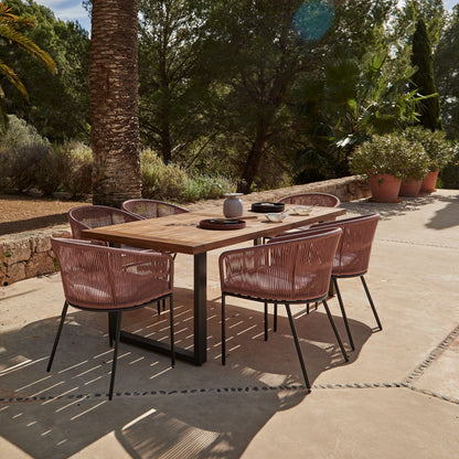 Hali 6 Seater Wooden Outdoor Dining Set with Hali Pink Chairs & Grey Lean Over Parasol - 175cm