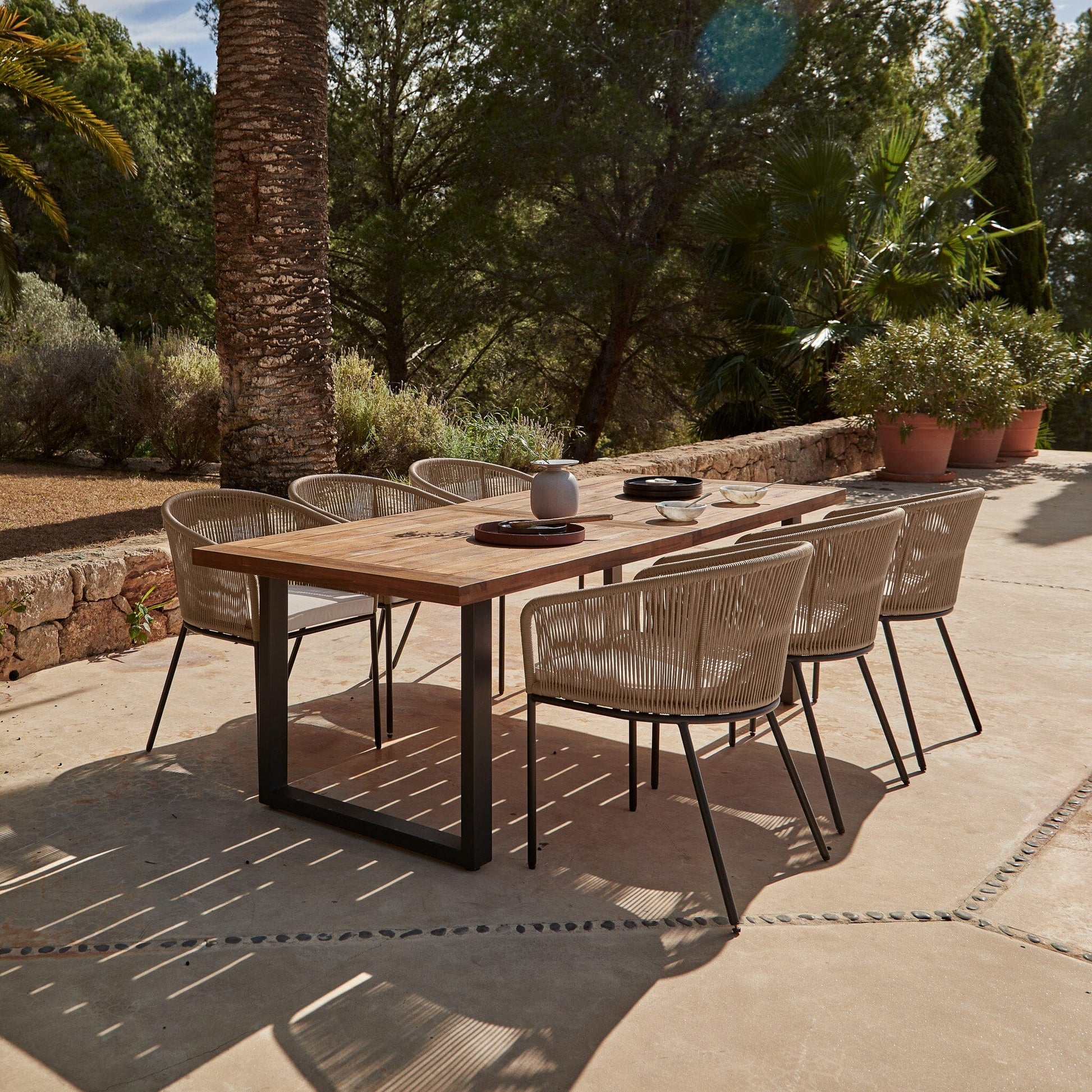 Hali 6 Seater Wooden Outdoor Dining Set with Hali Natural Chairs - 235cm