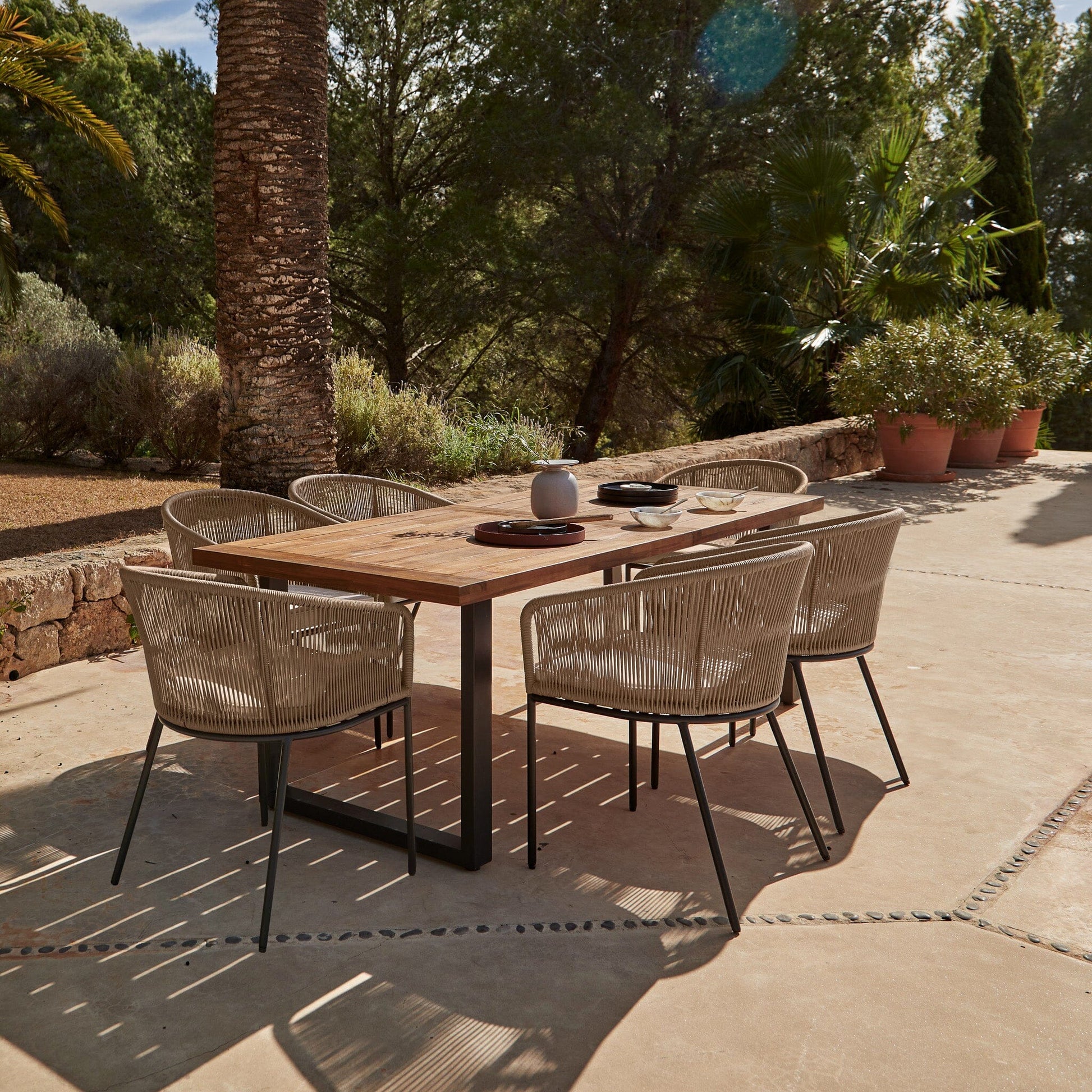 Hali 6 Seater Wooden Outdoor Dining Set with Hali Natural Chairs - 175cm