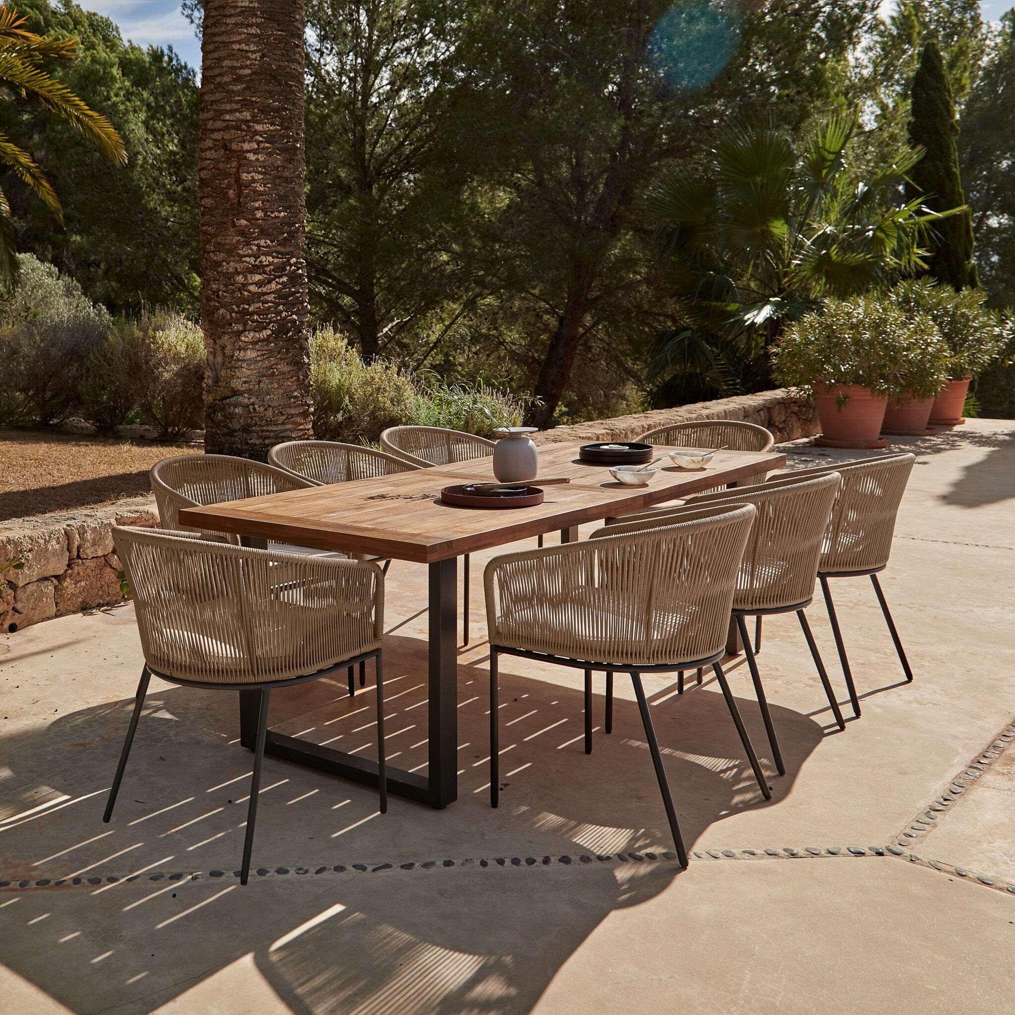 Hali Large Wooden Outdoor Dining Set & 8 Hali Natural Chairs - Laura James