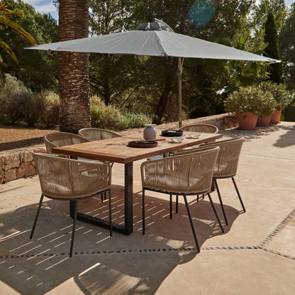 Hali 6 Seater Wooden Outdoor Dining Set with Hali Natural Chairs & Grey Lean Over Parasol- 175cm