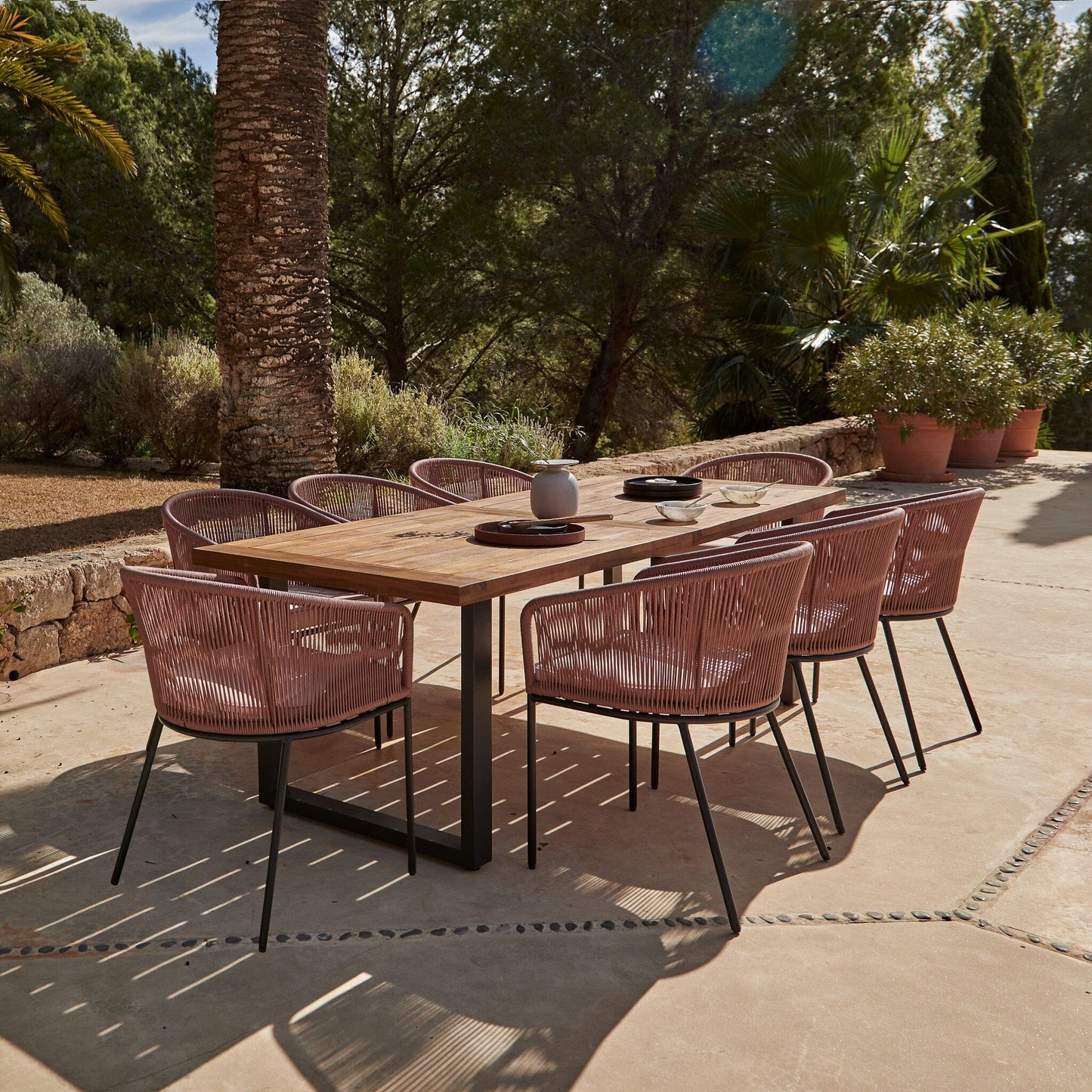 Hali 8 Seater Wooden Outdoor Dining Set with Hali Pink Chairs - 235cm