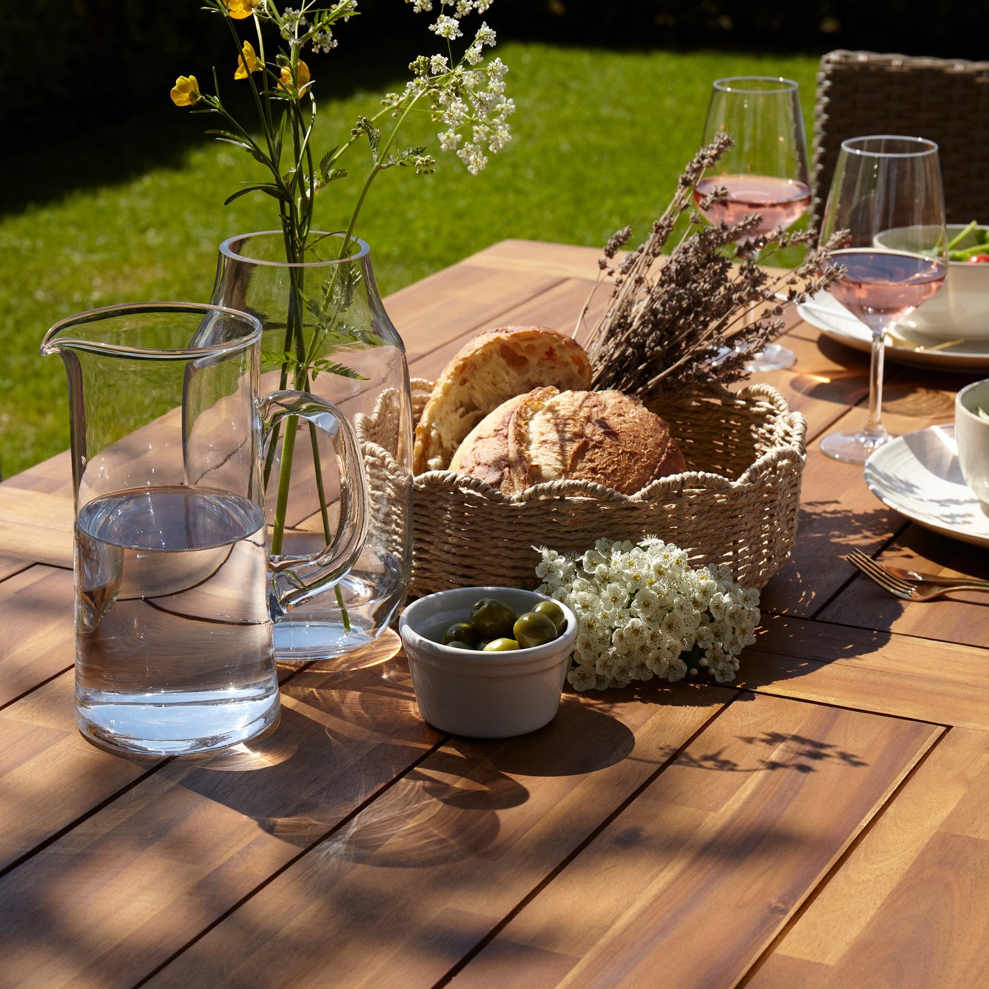 Hali 6 Seater Wooden Outdoor Dining Set with Hali Pink Chairs & Grey Lean Over Parasol - 175cm