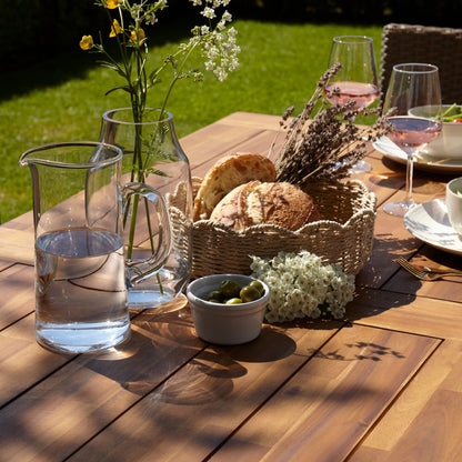 Hali 6 Seater Wooden Outdoor Dining Set with Hali Natural Chairs & Cream Lean Over Parasol- 175cm