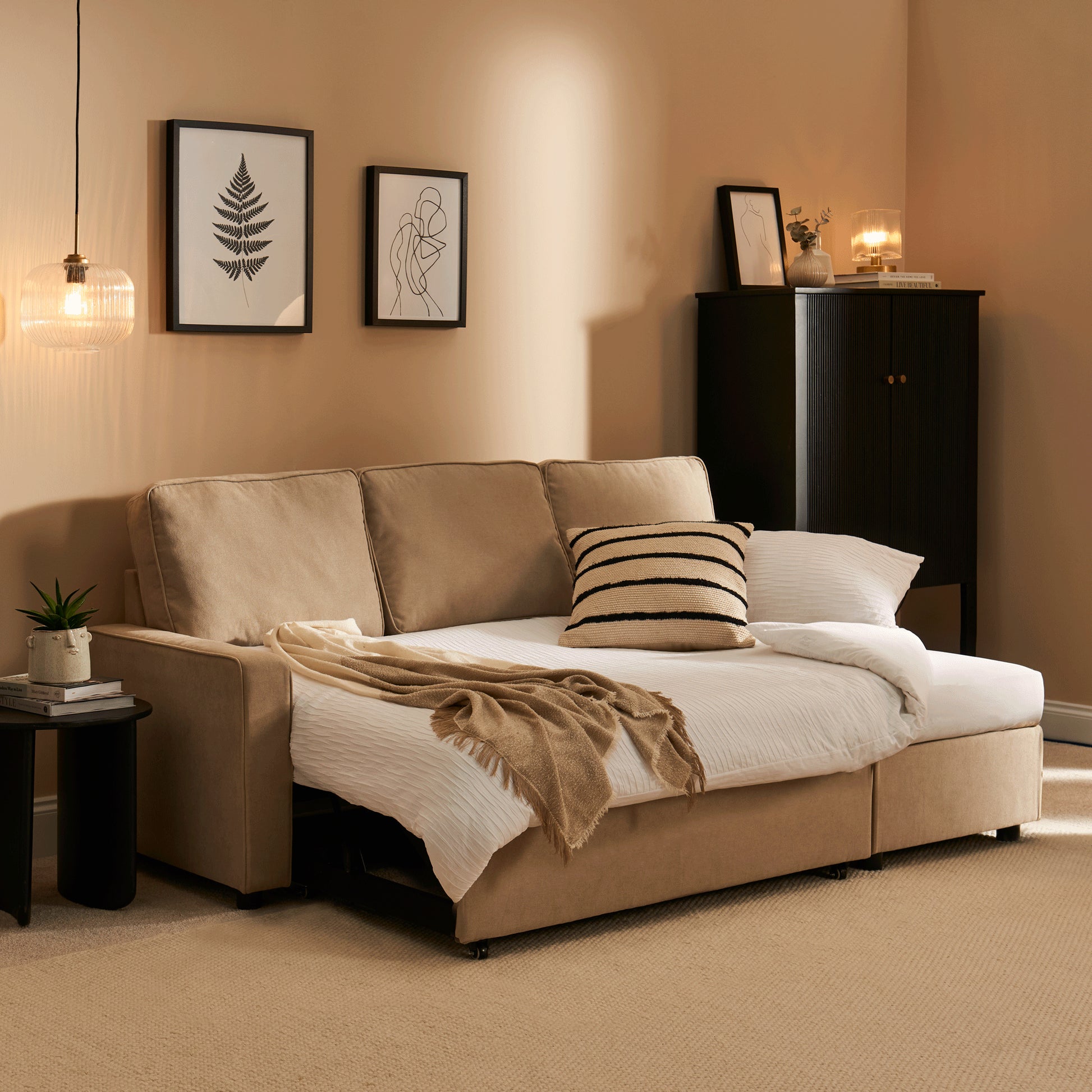 Hugo Taupe Pull-out Corner Sofa Bed - Laura James

