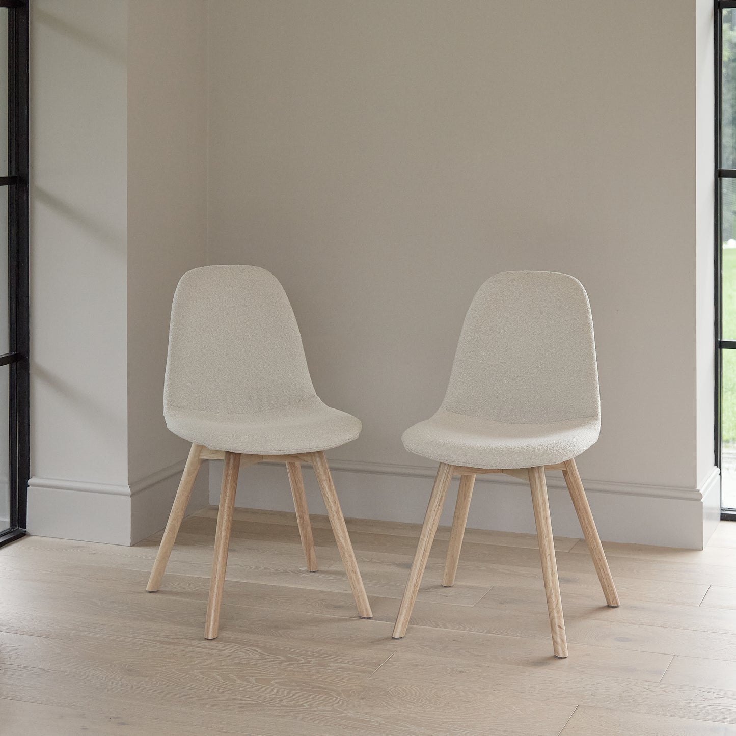 Ellis Dining Chairs - Set Of 2 - Light Beige with Whitewash Oak Legs