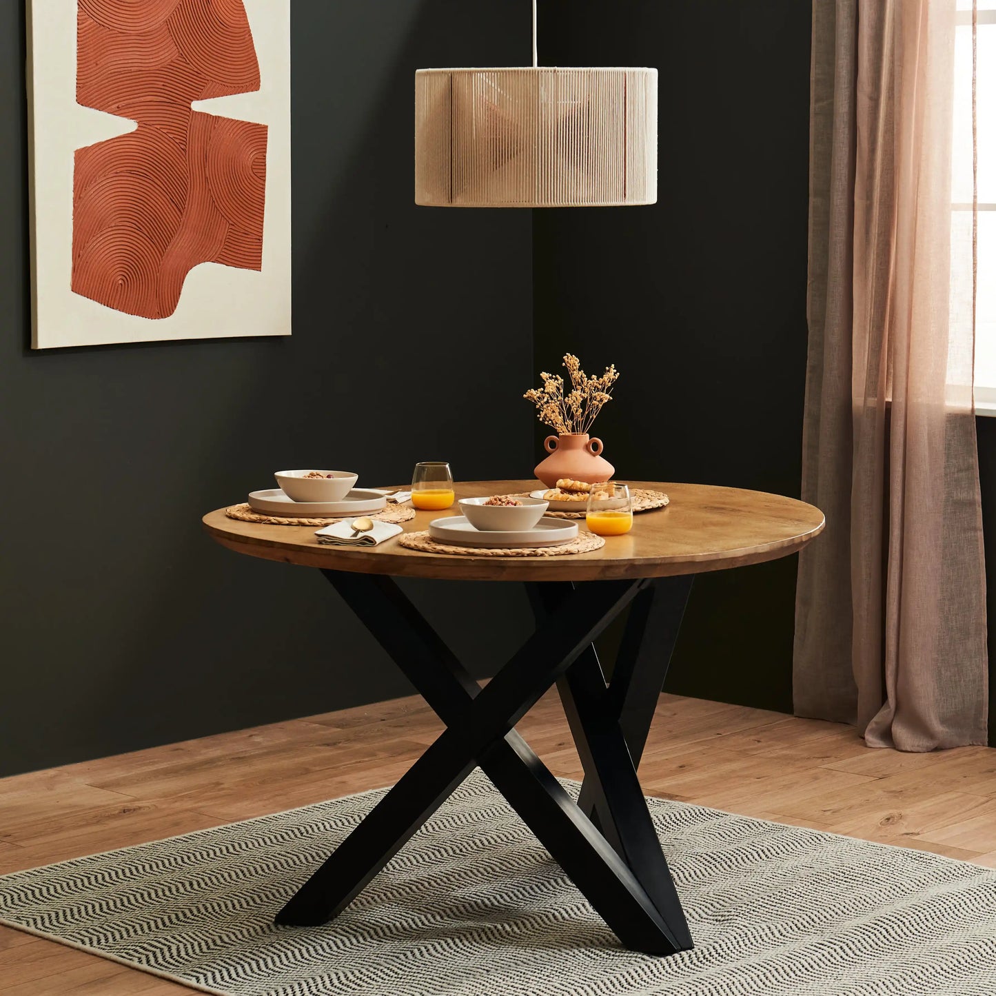 Levi Round Chalked Mango Wood Dining Table with Black Legs - Laura James