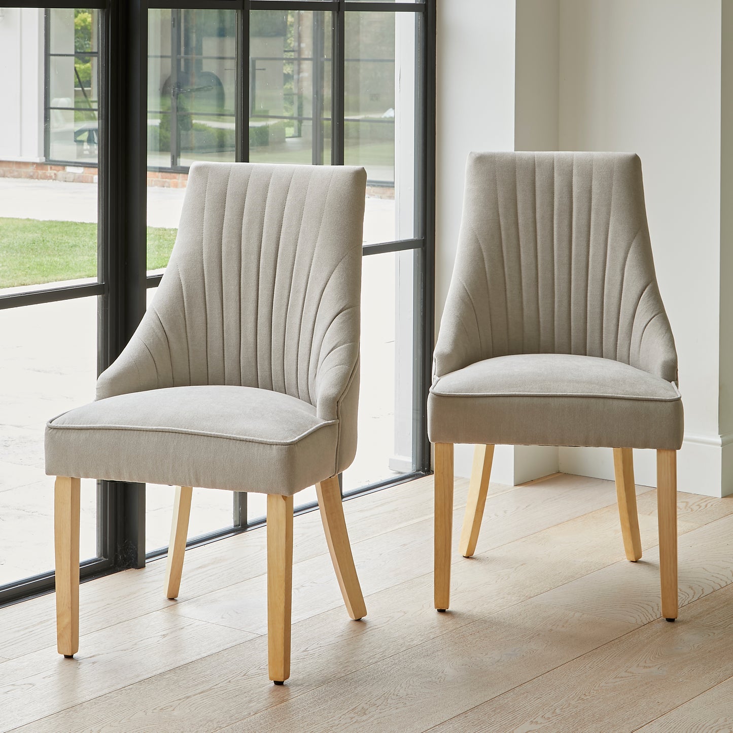 Nadine Soft Beige Dining Chairs - Set of 2 - Whitewash Legs