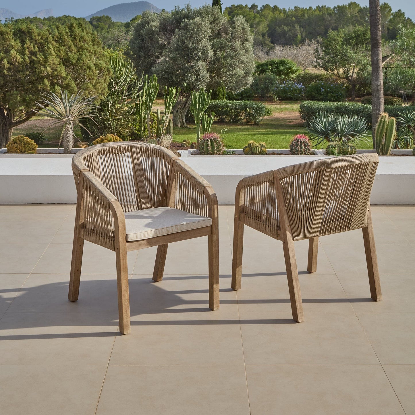 Charlotte 6 Seater Wooden Garden Dining Set with 6 Nala Sand Cushioned Chairs