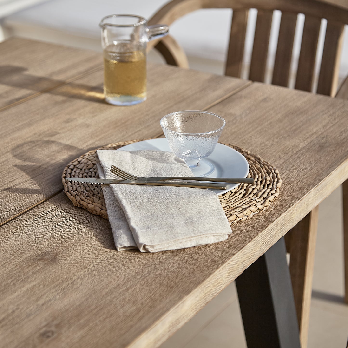 Palm Wooden Garden Table - Brushed Light Acacia and Black Steel