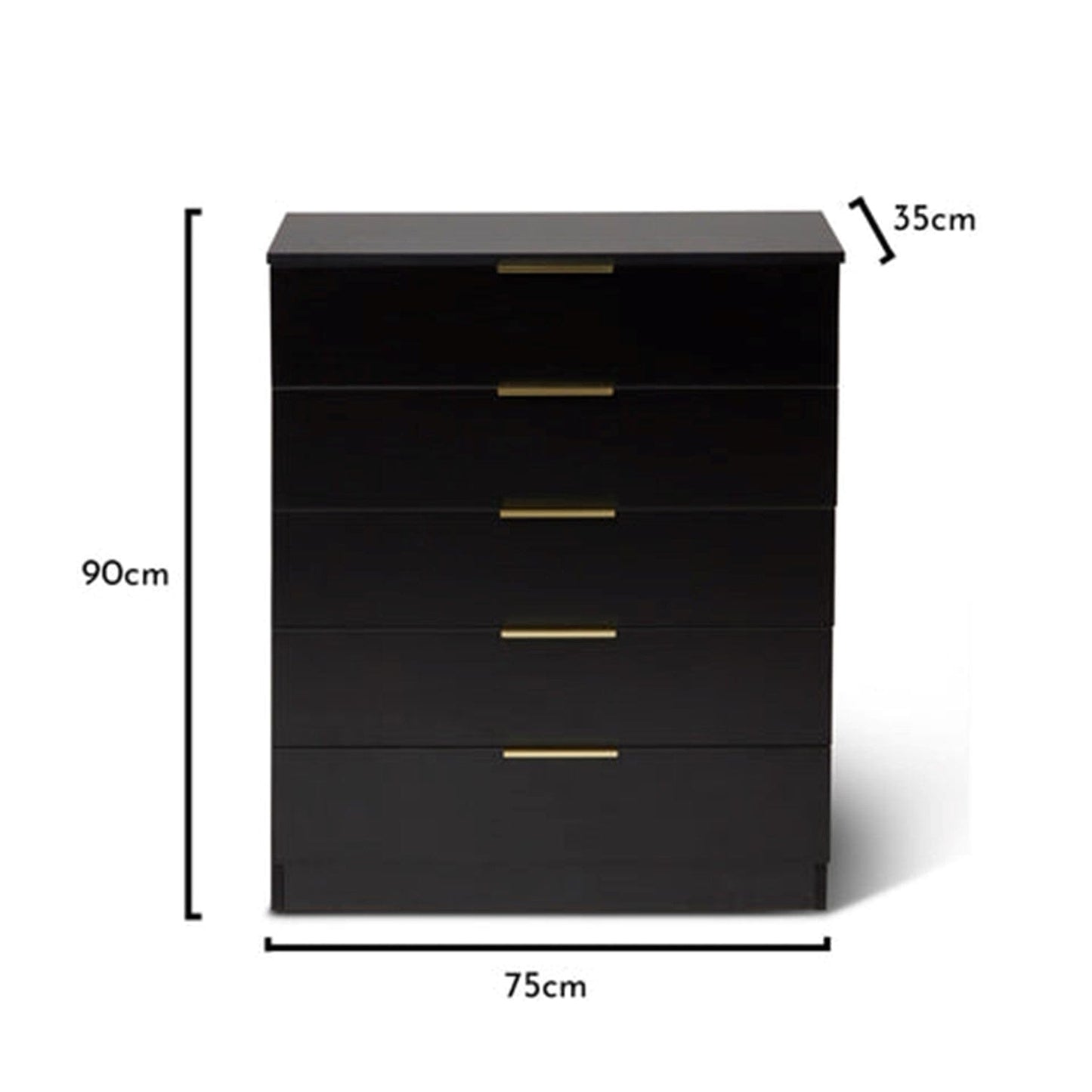 Essie Black Chest of 5 Drawers with Gold Handles by Laura James