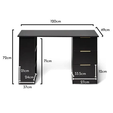 Essie 3 Drawer Desk - Black