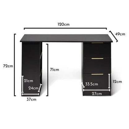 Essie 3 Drawer Desk - Black