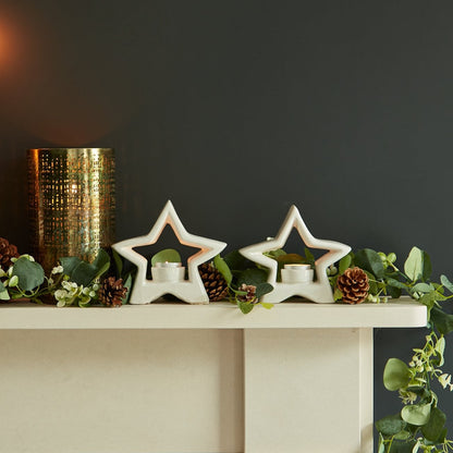 Ulven Ceramic Star Tea Light - White - Laura James