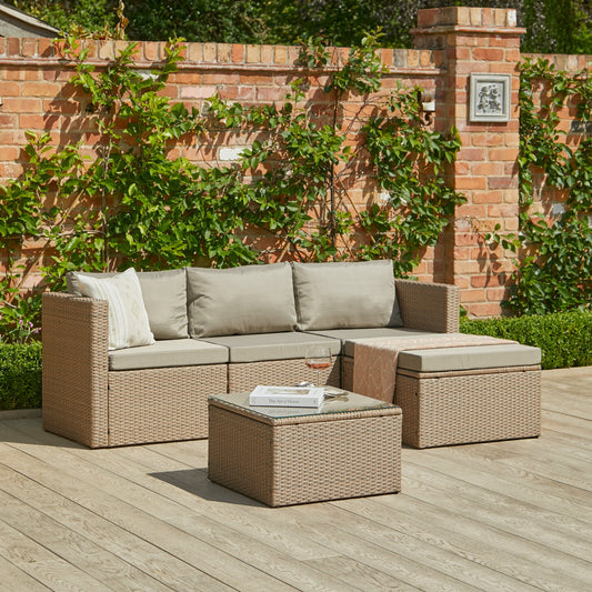 Weston 4 Seater Rattan Garden Corner Sofa Set - Natural Weave