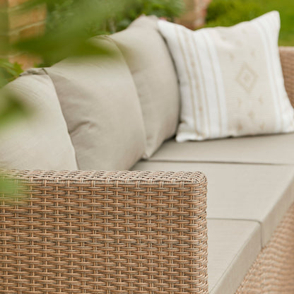 Weston 4 Seater Rattan Garden Corner Sofa Set with Grey Lean Over Parasol - Natural Weave