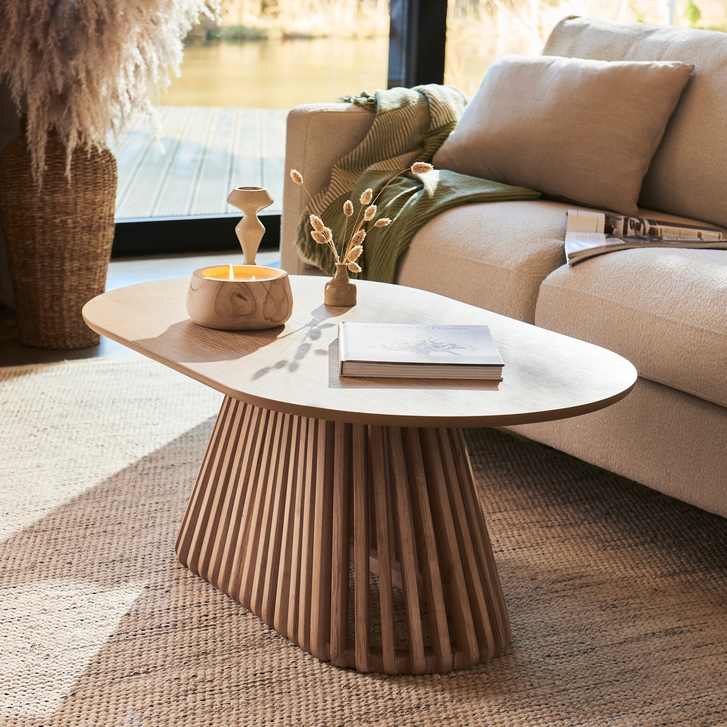 Willow Whitewash Oval Coffee Table - Laura James