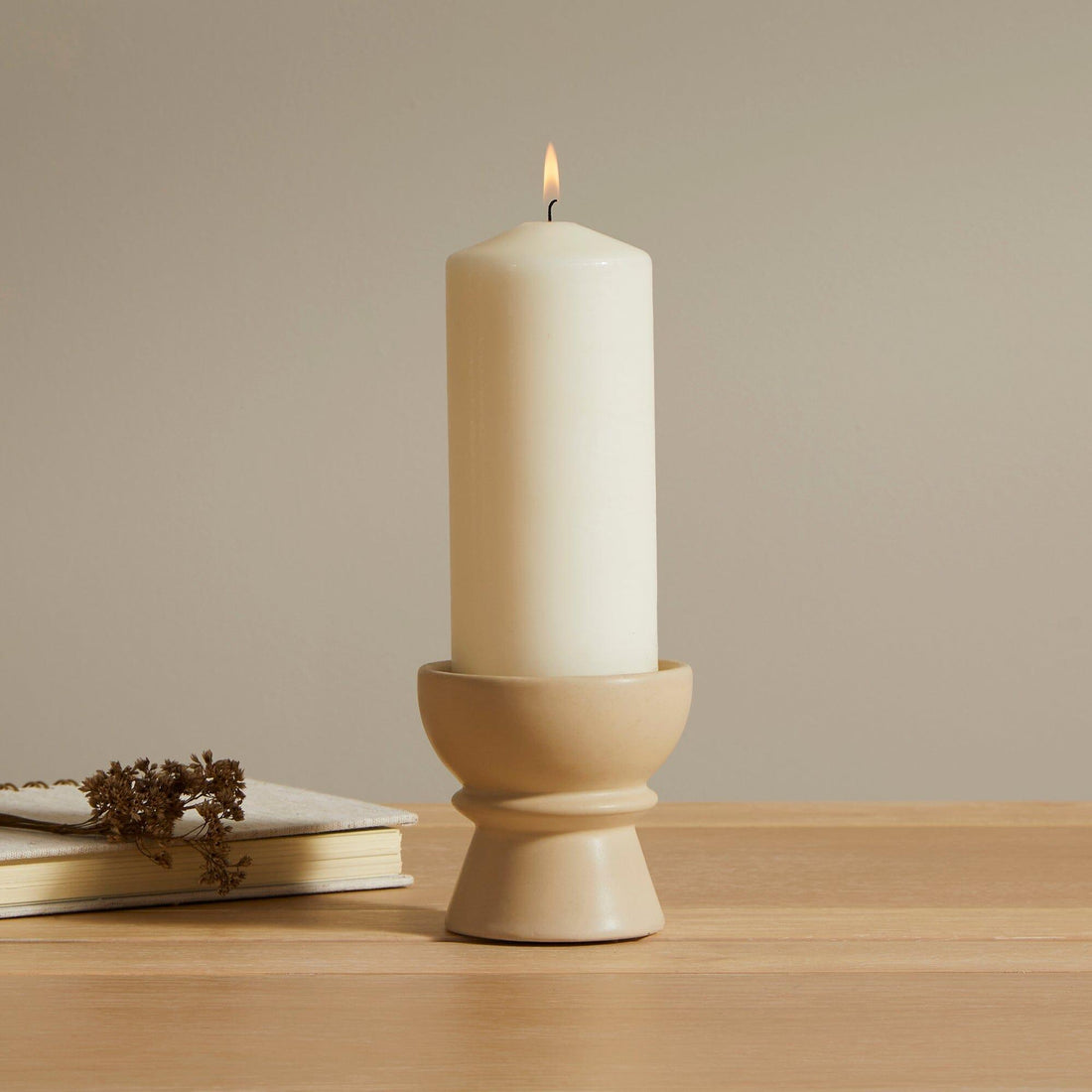 Ackton 9cm Ceramic Pillar Candle Holder - Set of 2 - Taupe – Laura James