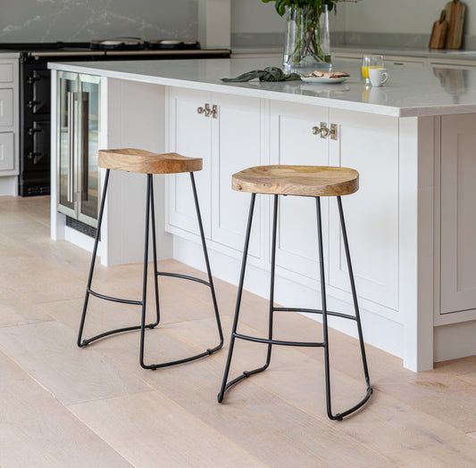 Aiden Natural Mango Wood Backless Bar Stool - Set of 2