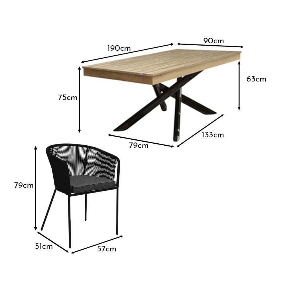 Amelia 4 Seater Whitewash Wood Black Legs Garden Dining Set - Hali Black Chairs