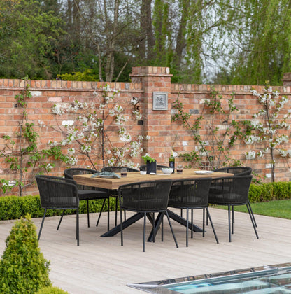 Amelia 6 Seater Natural Wood Black Legs Garden Dining Set - Hali Black Chairs