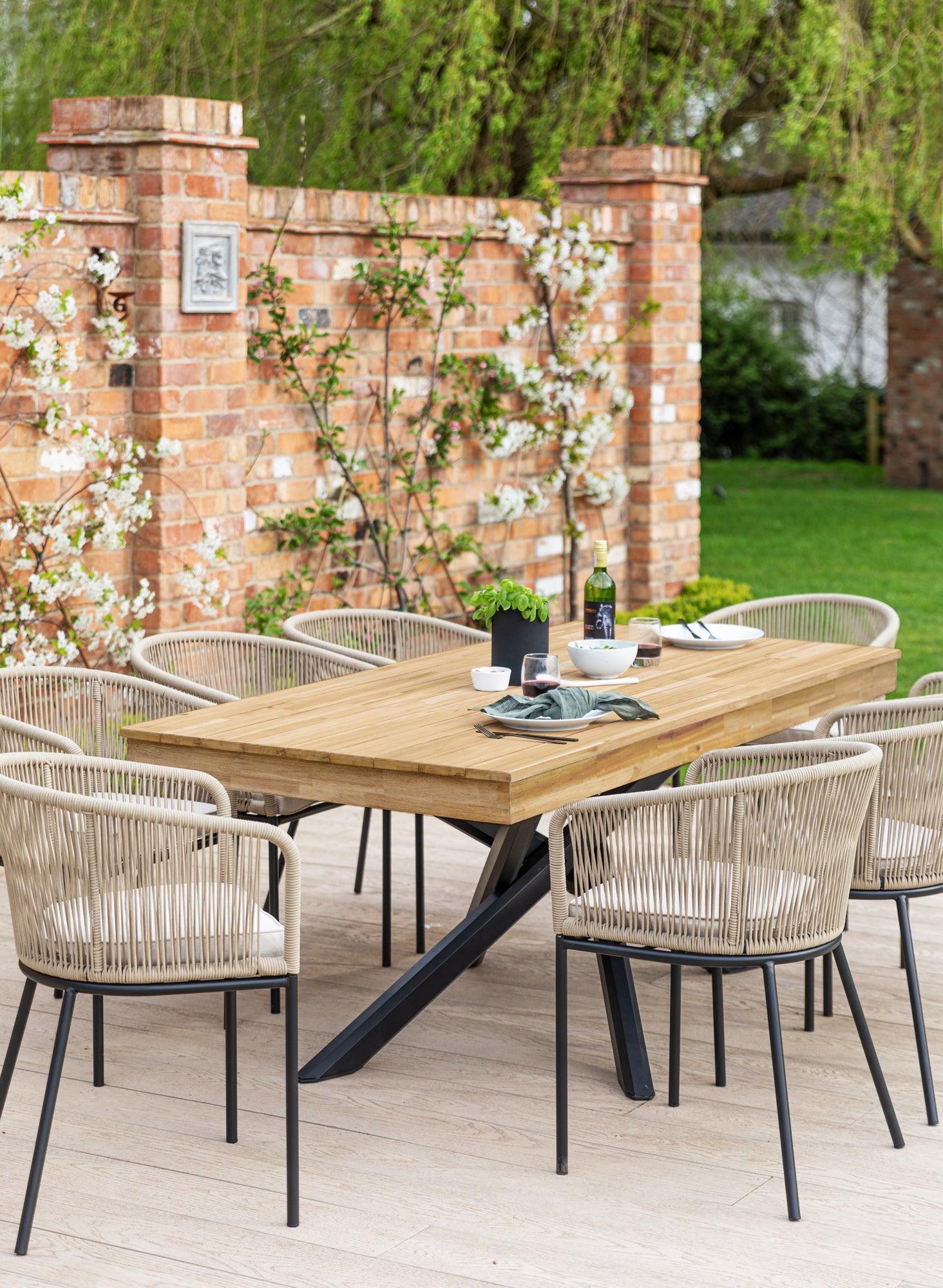 Amelia 6 Seater Natural Wood Black Legs Garden Dining Set - Hali Natural Chairs - Laura James