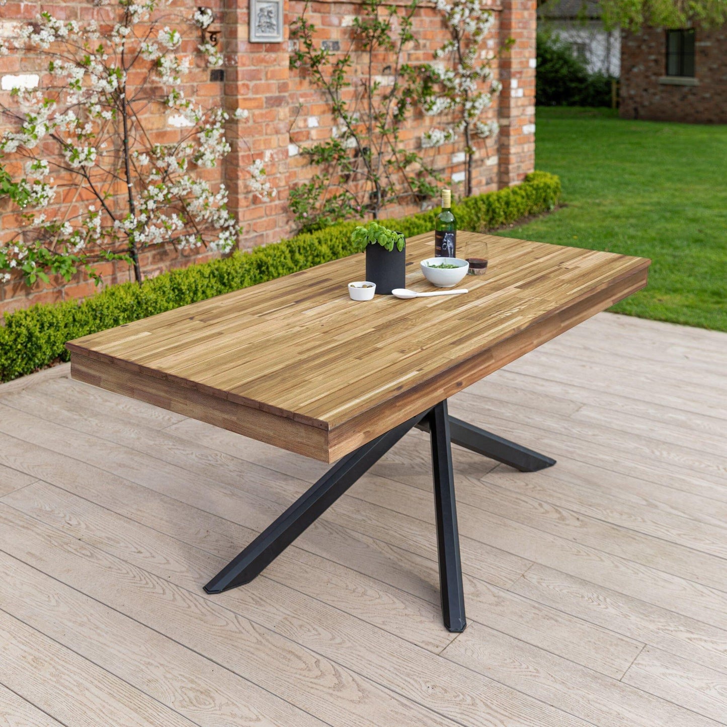 Amelia 6 Seater Natural Wood Black Legs Garden Dining Set - Hali Natural Chairs - Laura James