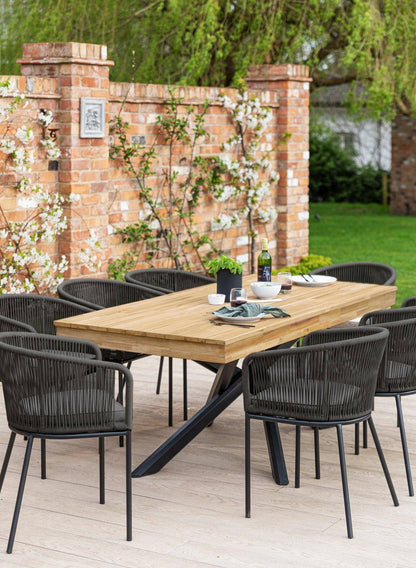 Amelia 8 Seater Natural Wood Black Legs Garden Dining Set - Hali Black Chairs - Laura James