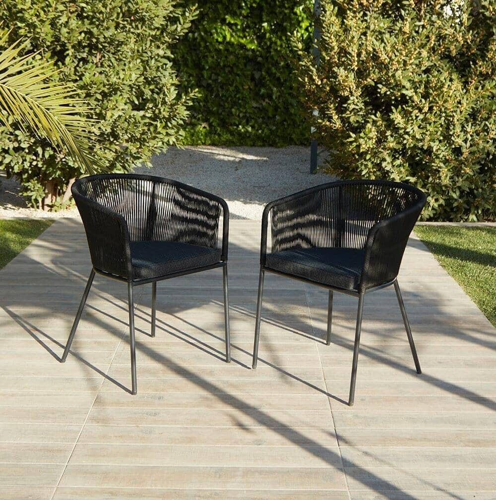 Amelia 8 Seater Natural Wood Black Legs Garden Dining Set - Hali Black Chairs - Laura James