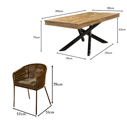 Amelia 8 Seater Natural Wood Black Legs Garden Dining Set - Hali Green Chairs