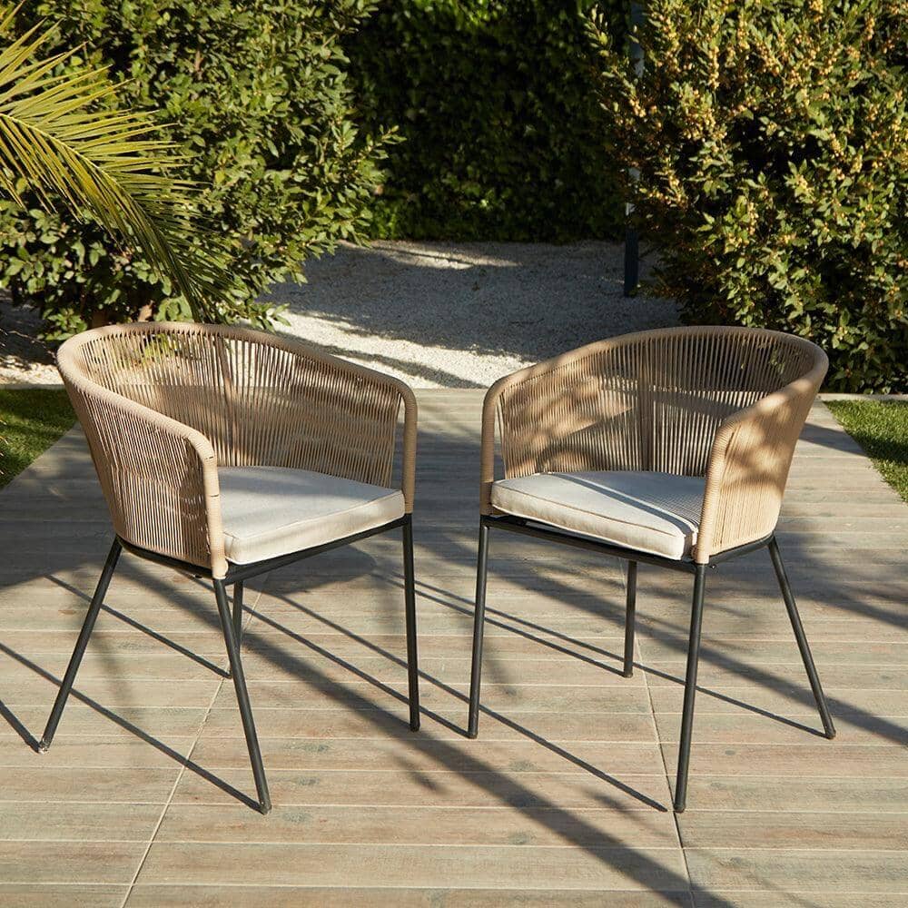 Amelia 8 Seater Natural Wood Black Legs Garden Dining Set - Hali Natural Chairs - Laura James