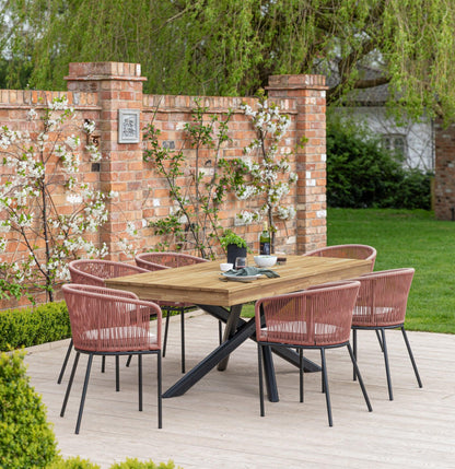 Amelia 8 Seater Natural Wood Black Legs Garden Dining Set - Hali Pink Chairs - Laura James