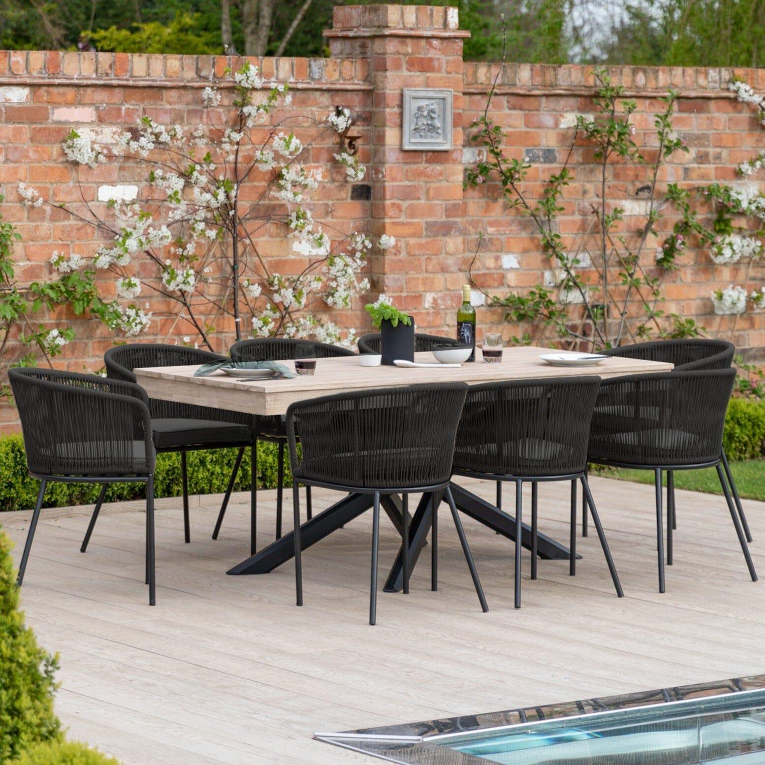 Amelia 8 Seater Whitewash Wood Black Legs Garden Dining Set - Hali Bla ...