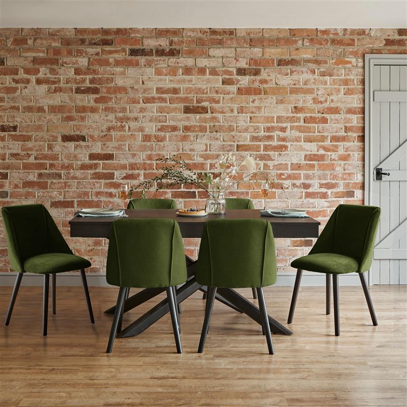 Amelia Black Dining Table Set - 6 Seater - Freya Fern Green Dining Chairs with Black Legs