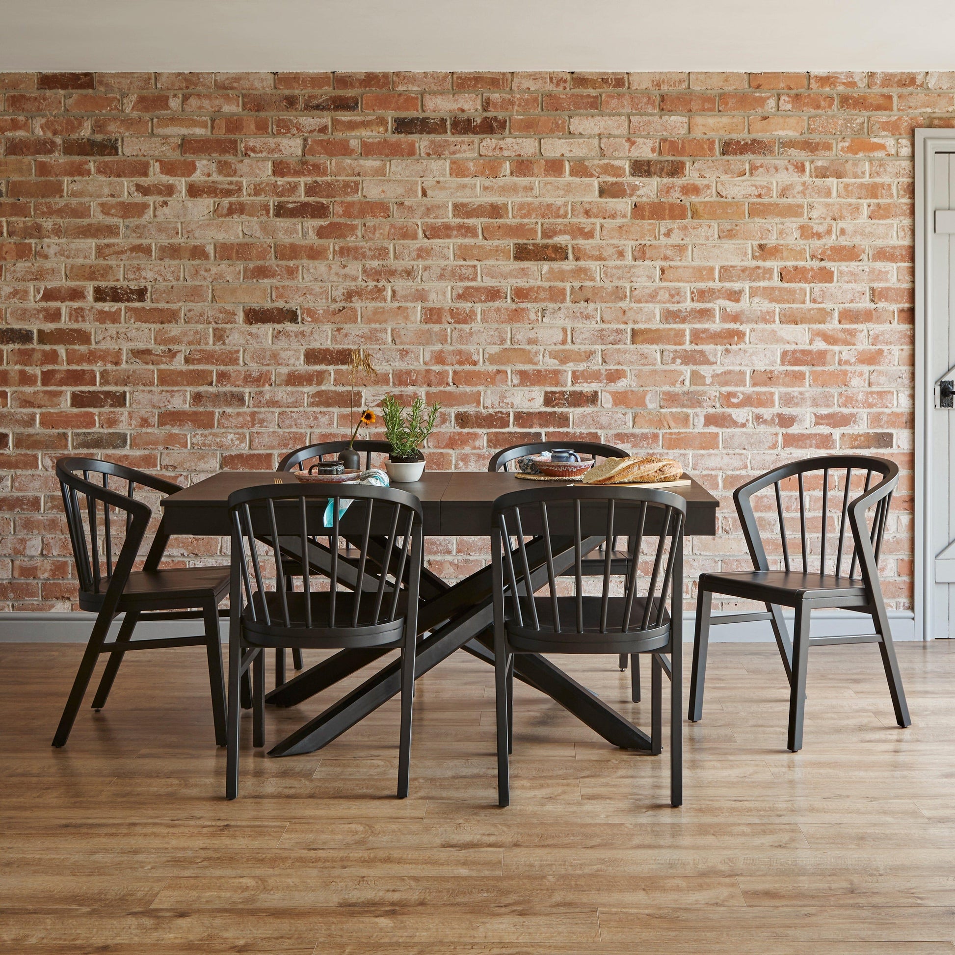 Amelia Black Dining Table Set - 6 Seater - Black Spindle Back Chairs