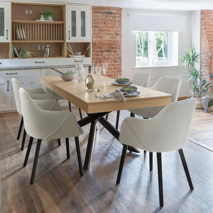 Amelia Whitewash Extendable Dining Table Set - 6 Seater - Freya Boucle Carver Chairs with Black Legs - Laura James