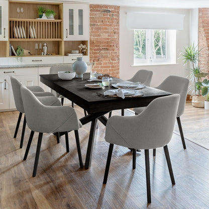 Amelia Black Extendable Dining Table Set - 6 Seater - Freya Fossil Carver Chairs with Black Legs