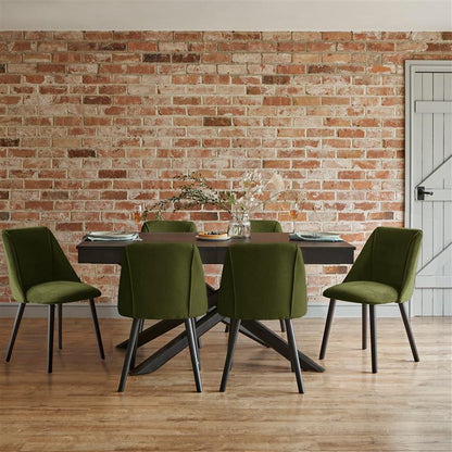 Amelia Black Extendable Dining Table Set - 6 Seater - Freya Fern Green Dining Chairs - Black Legs