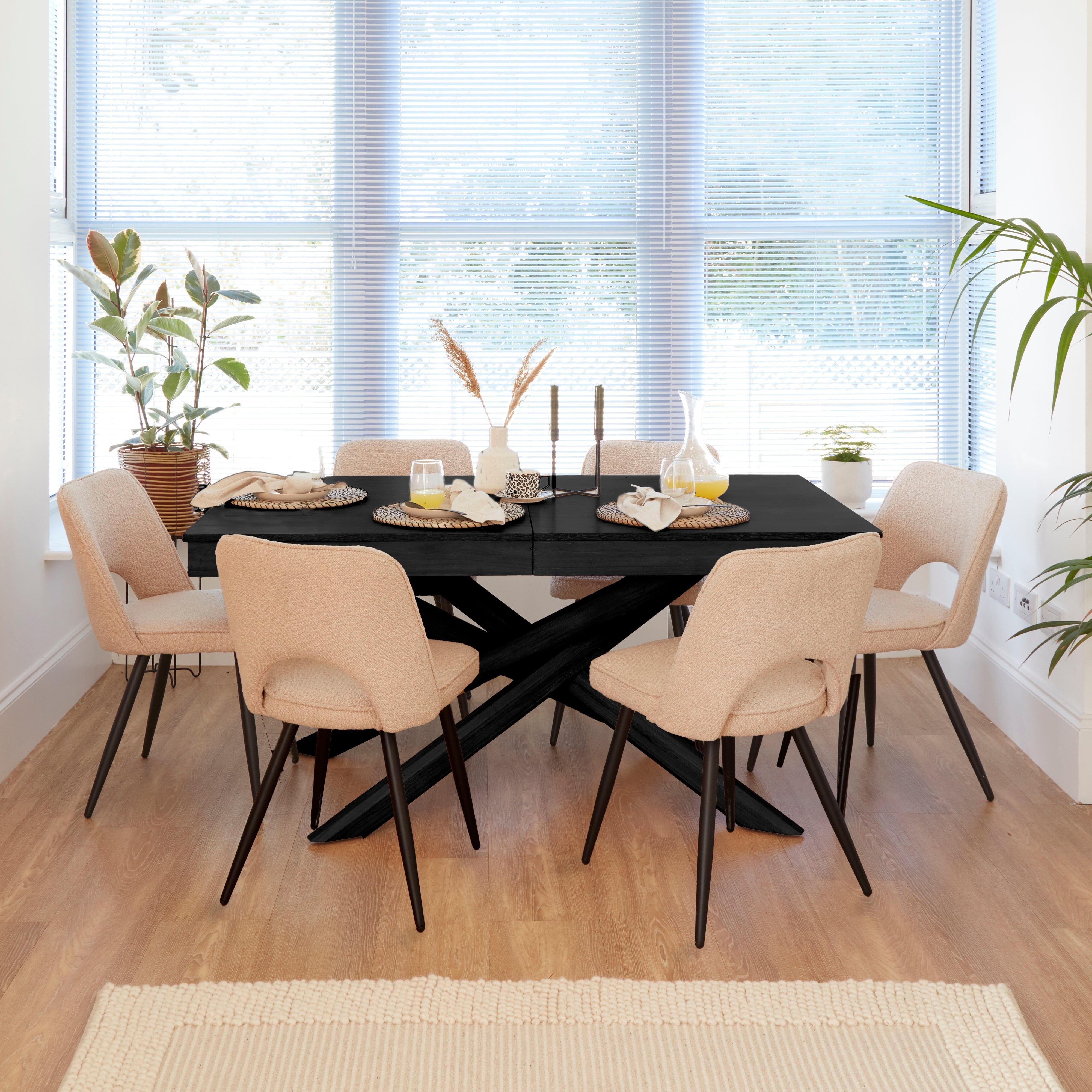 Amelia Black Extendable Dining Set with Boucle Chairs Laura James