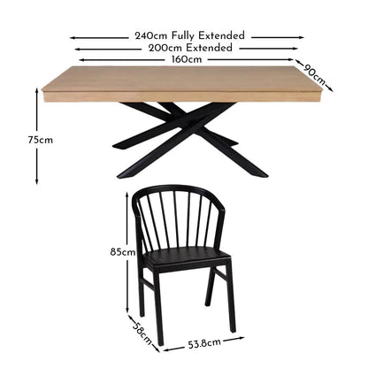 Amelia Whitewash Extendable Dining Table Set - 6 Seater - Black Spindle Back Chairs with Black Legs