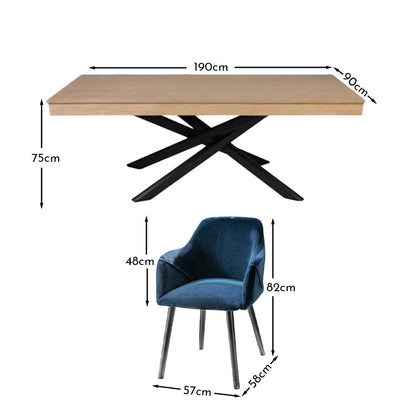 Amelia Whitewash Dining Table Set - 6 Seater - Freya Blue Carver Chairs with Black Legs