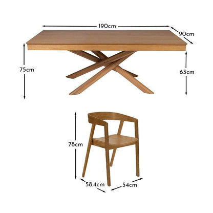 Amelia Oak Dining Table Set - 6 Seater - Oak Armchairs