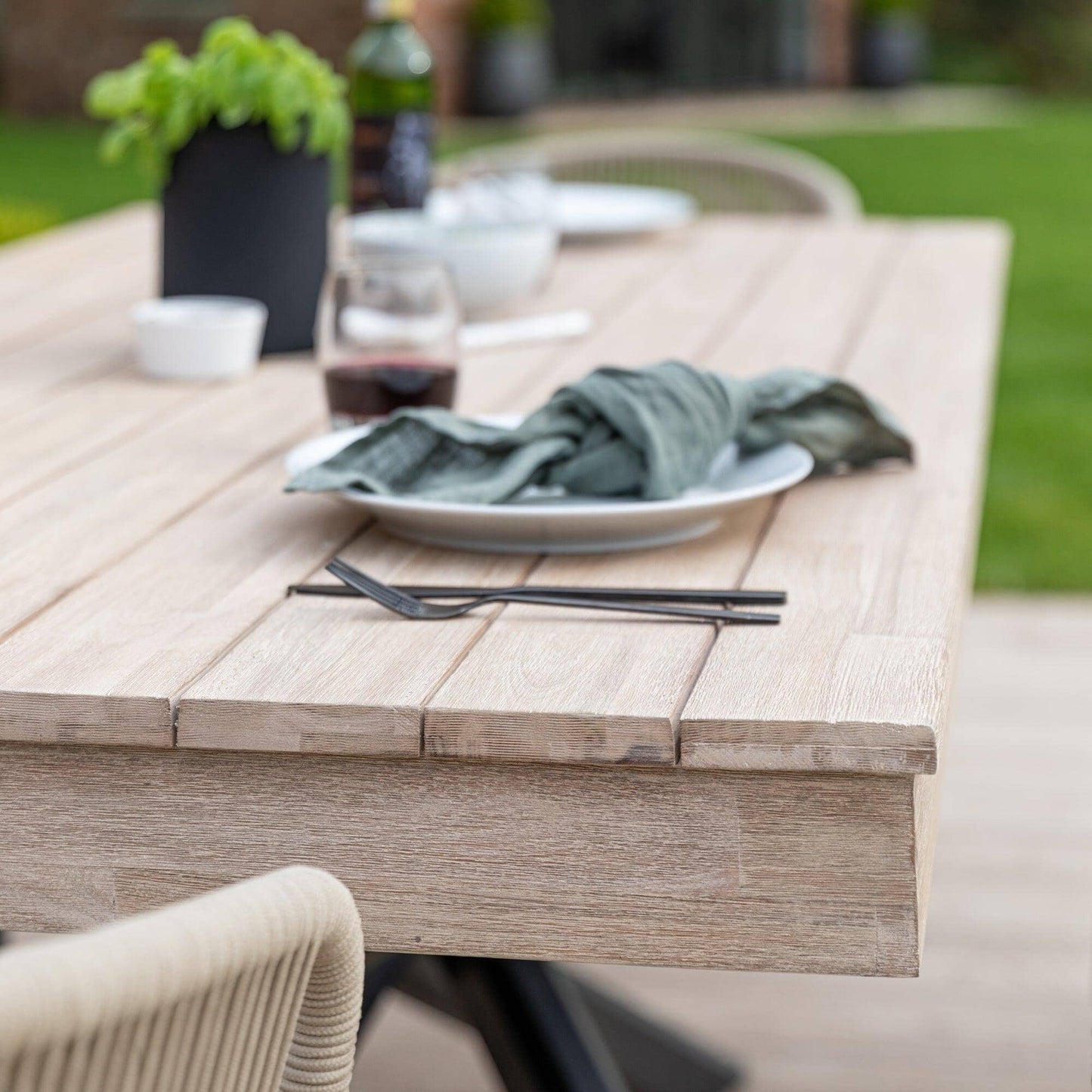 Amelia Whitewash wood Garden dining table - black metal legs - Laura James